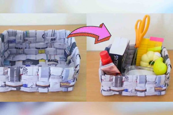 DIY recycled newspaper basket tutorial