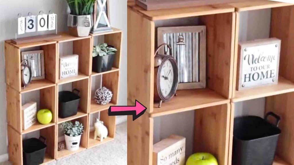 DIY wooden cube organizer using Dollar Tree bamboo cutting boards