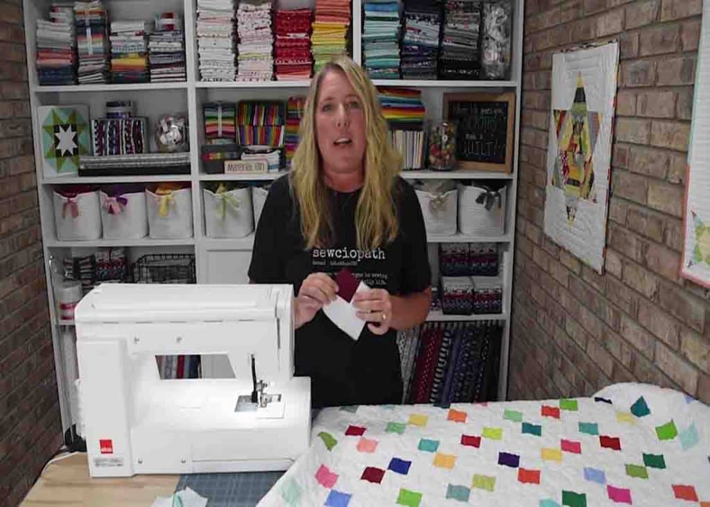 Laying the confetti blocks down to make the quilt