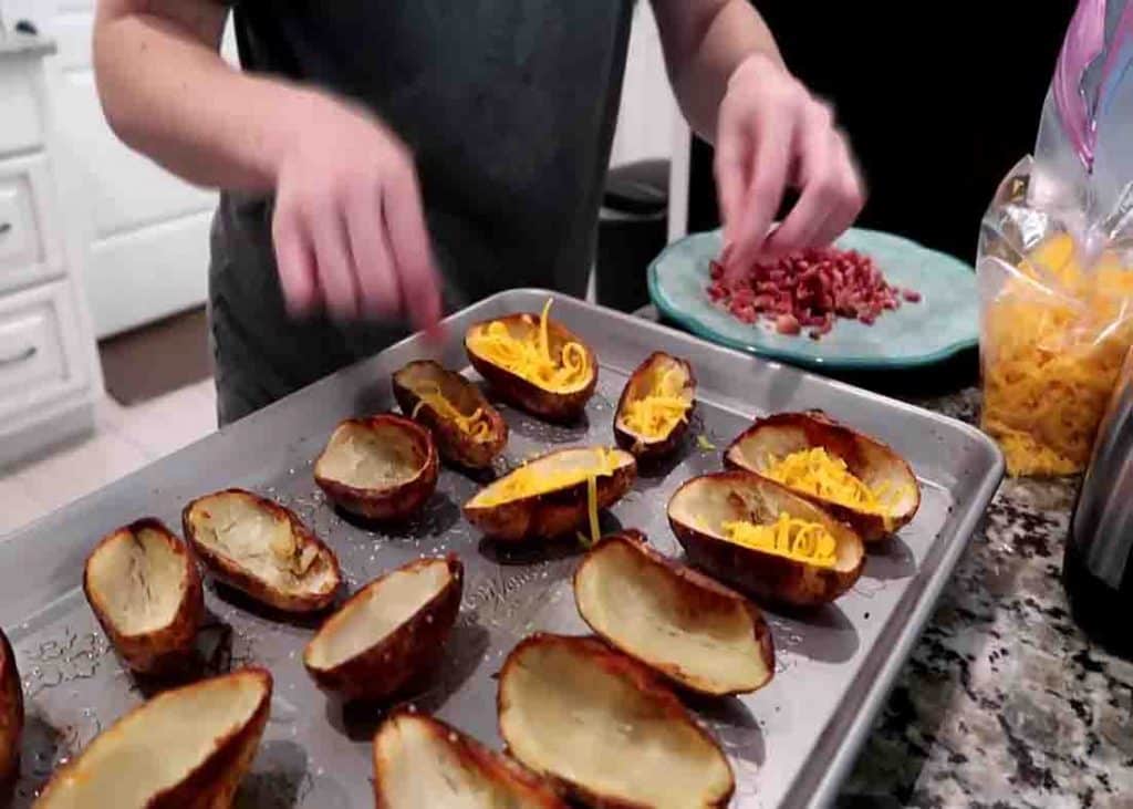 Assembling the potato skins