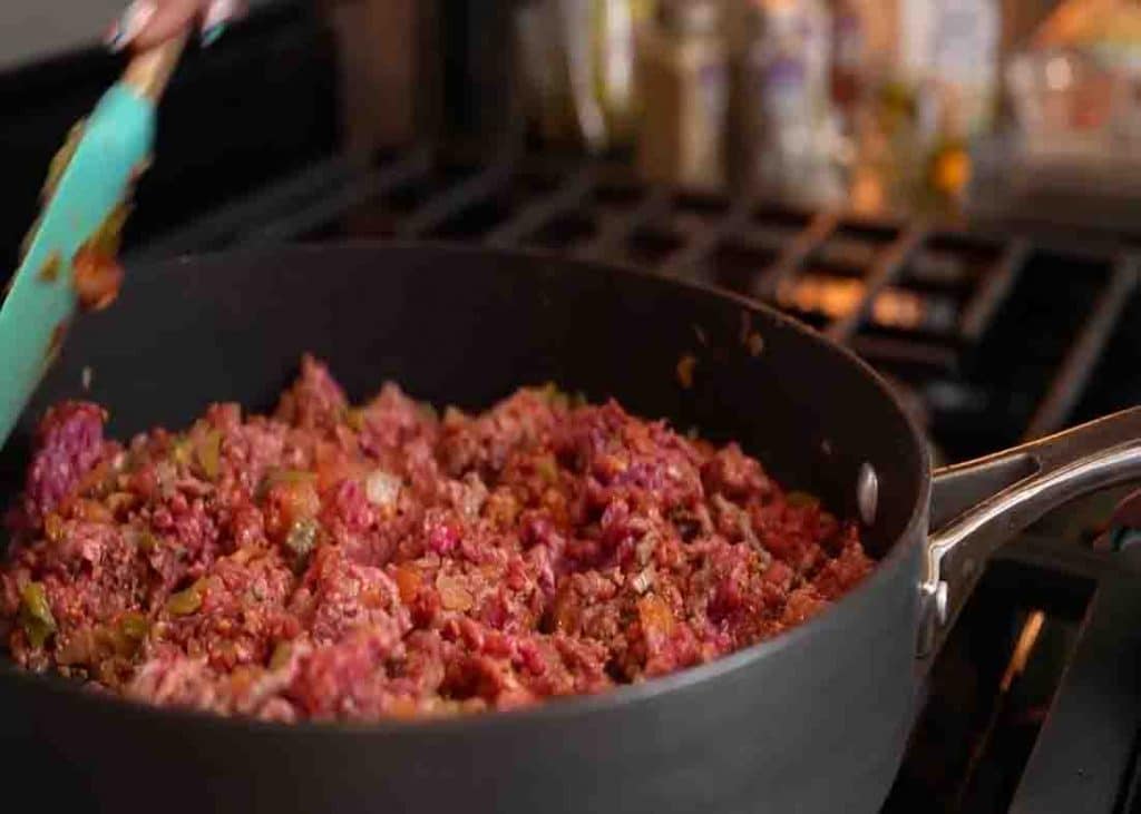 Cooking the ground beef for the walking taco casserole