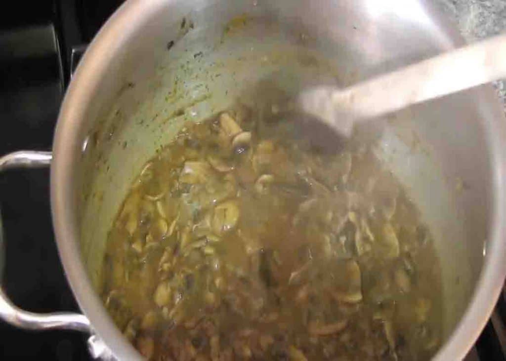 Finishing the Hungarian mushroom soup