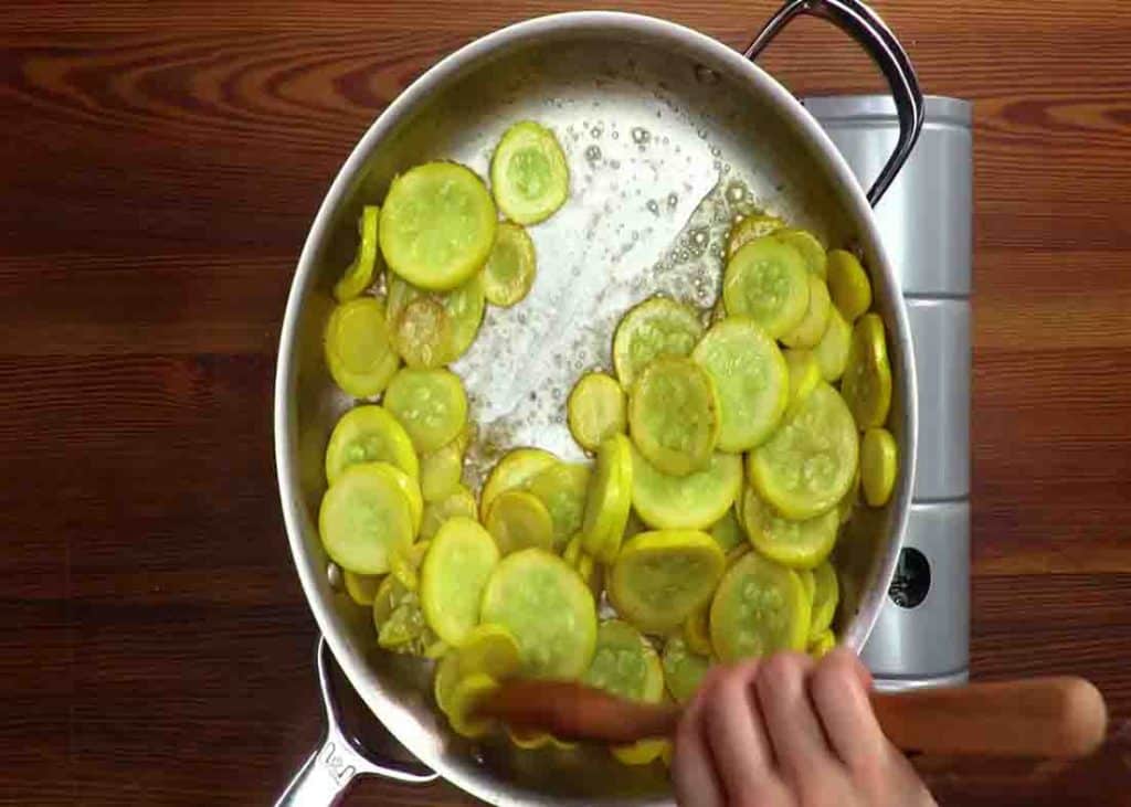 Cooking the yellow squash for the squash casserole