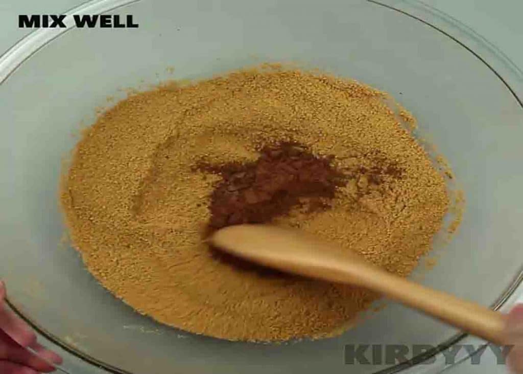 Mixing the dry ingredients of the chocolate bomb dessert