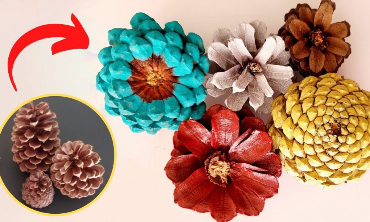 Craft Idea For Adults: Easy DIY Pinecone Flowers With Stems