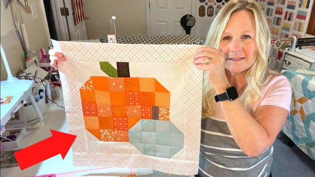 Pumpkin Quilt Block from Fabric Scraps