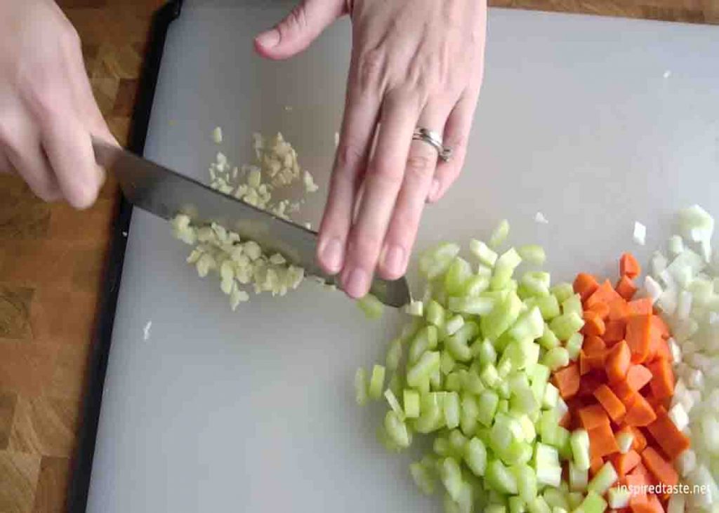 Chopping the veggies accordingly for the creamy homemade potato soup