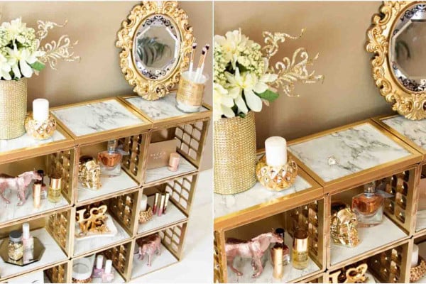 DIY Dollar Tree marble and gold organizer
