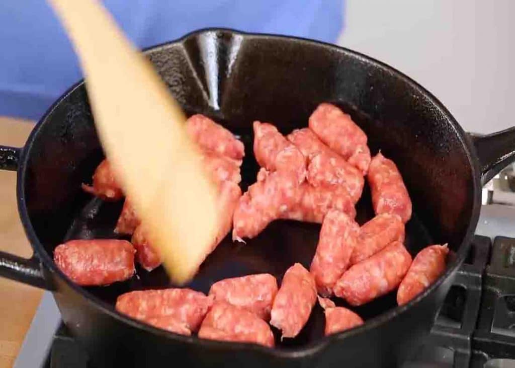 Cooking the breakfast sausage for the casserole recipe