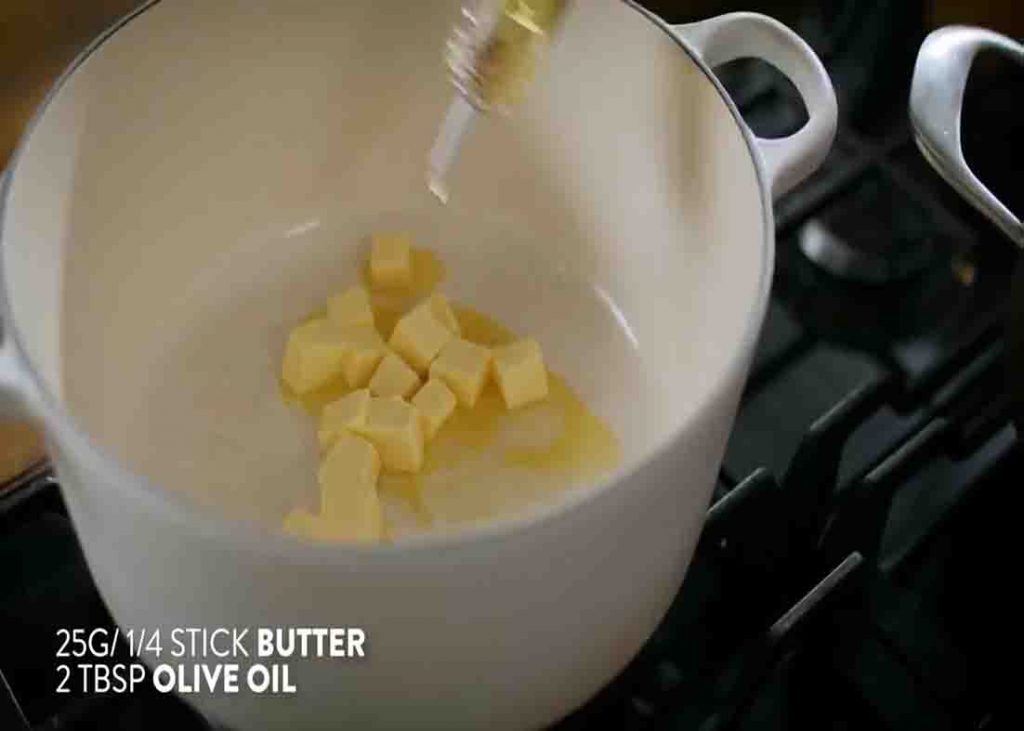 Melting the butter for the farmhouse vegetable soup
