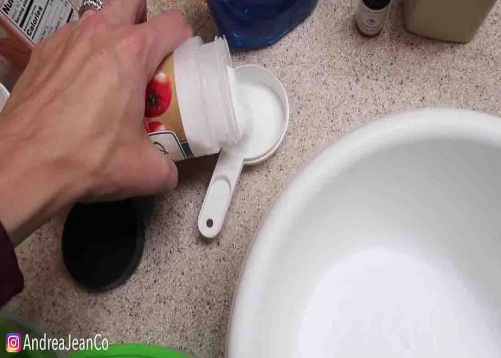 Combining all the ingredients for the DIY toilet cleaning tabs