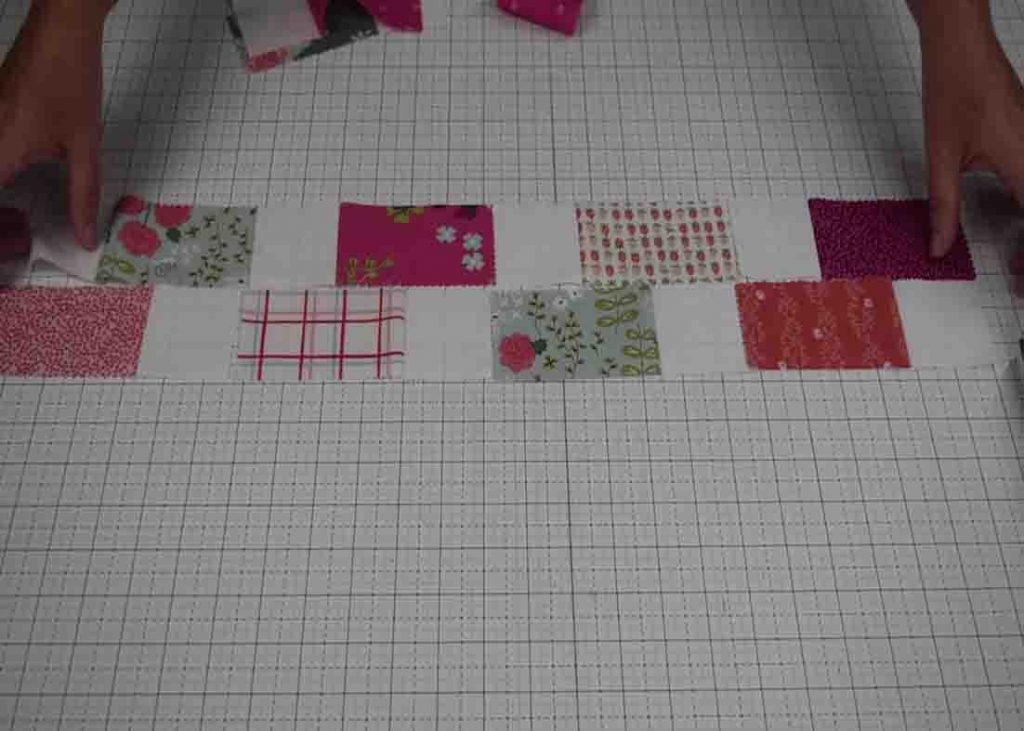 Laying out the rows to make the interweave quilt