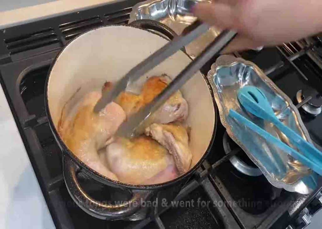 Cooking the chicken thighs for Mary Berry's chicken casserole recipe