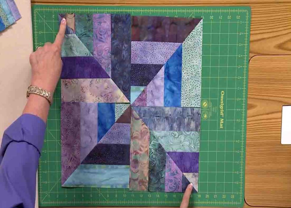 Laying the cool water quilt blocks together