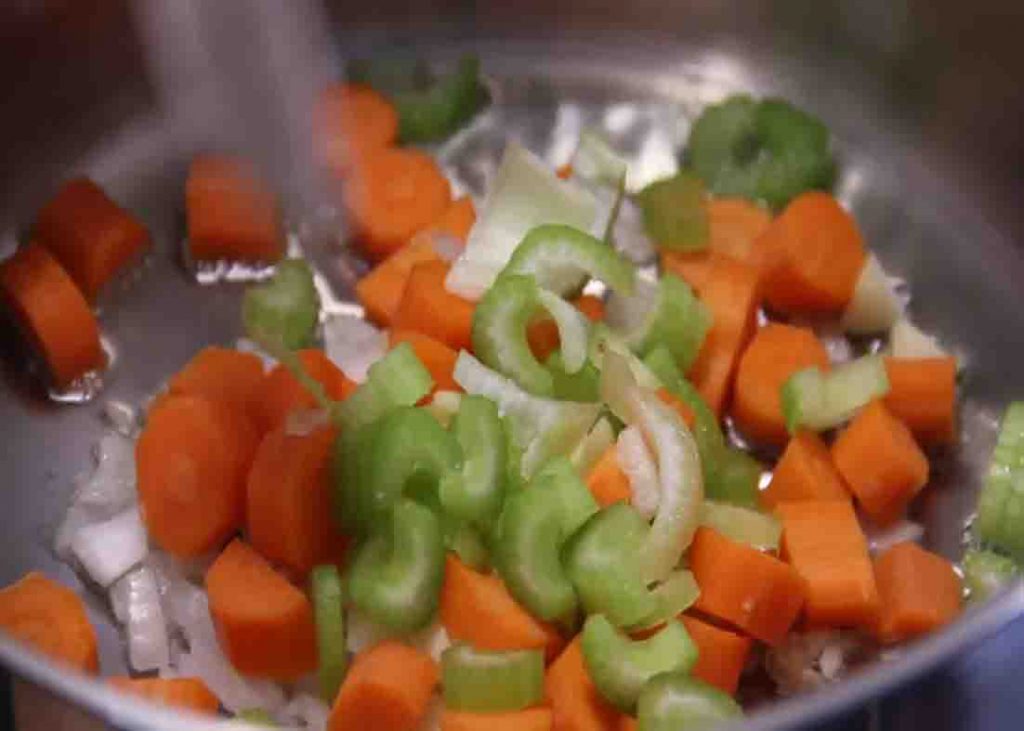 Sauteing the veggies for the minestrone soup