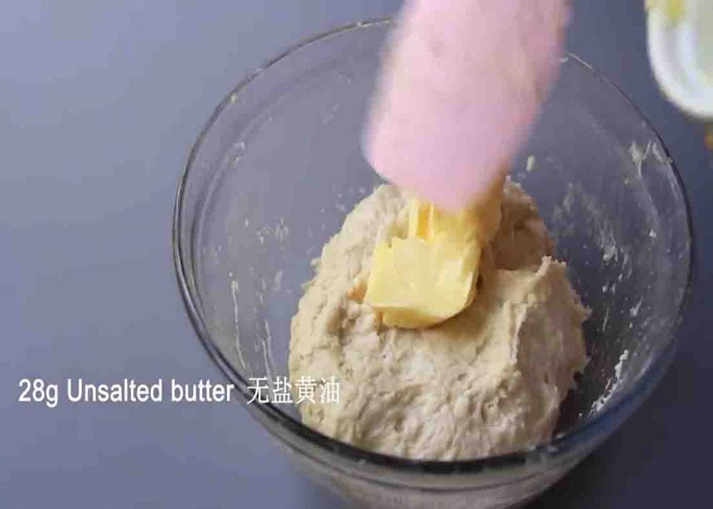 Mixing the flour mixture to make the buttery bread