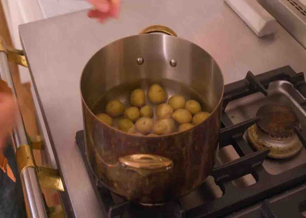 Boiling the potatoes for the smashed potatoes recipe
