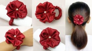 DIY Flower Satin Silk Scrunchies
