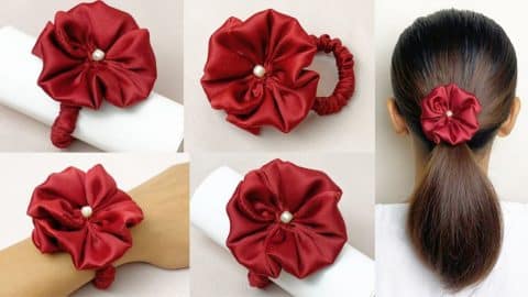 DIY Flower Satin Silk Scrunchies | DIY Joy Projects and Crafts Ideas