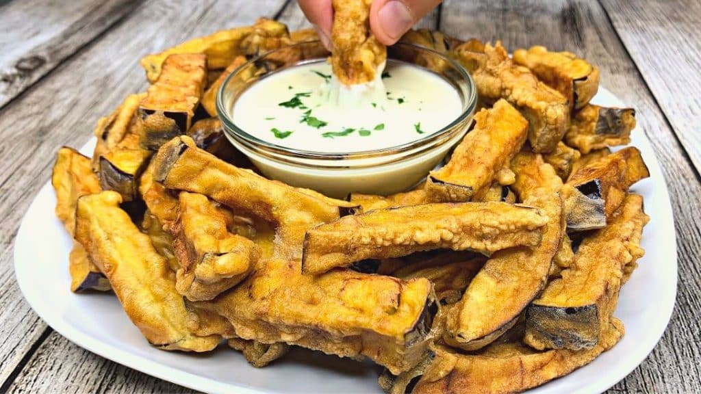 Easy-To-Make Crispy Eggplant Fries w Creamy Dip