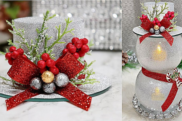 Glass Snowman Candle Holder Winter Holiday DIY