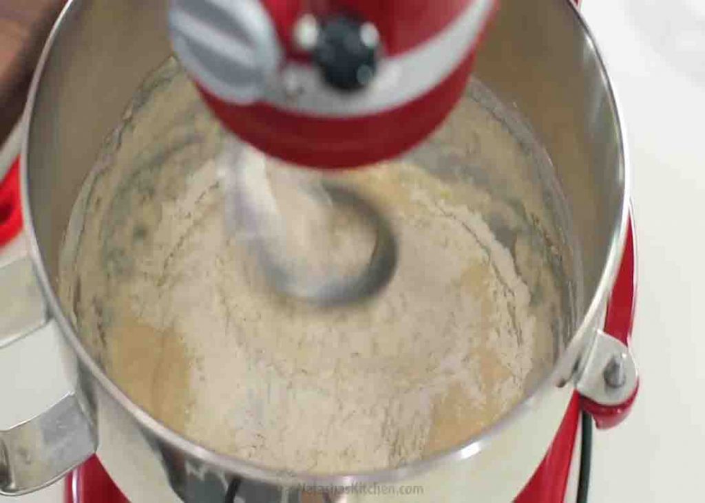 Mixing the dough for the cloverleaf rolls