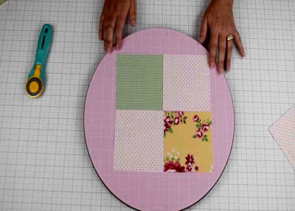 Laying the squares together to make the disappearing four-patch quilt block