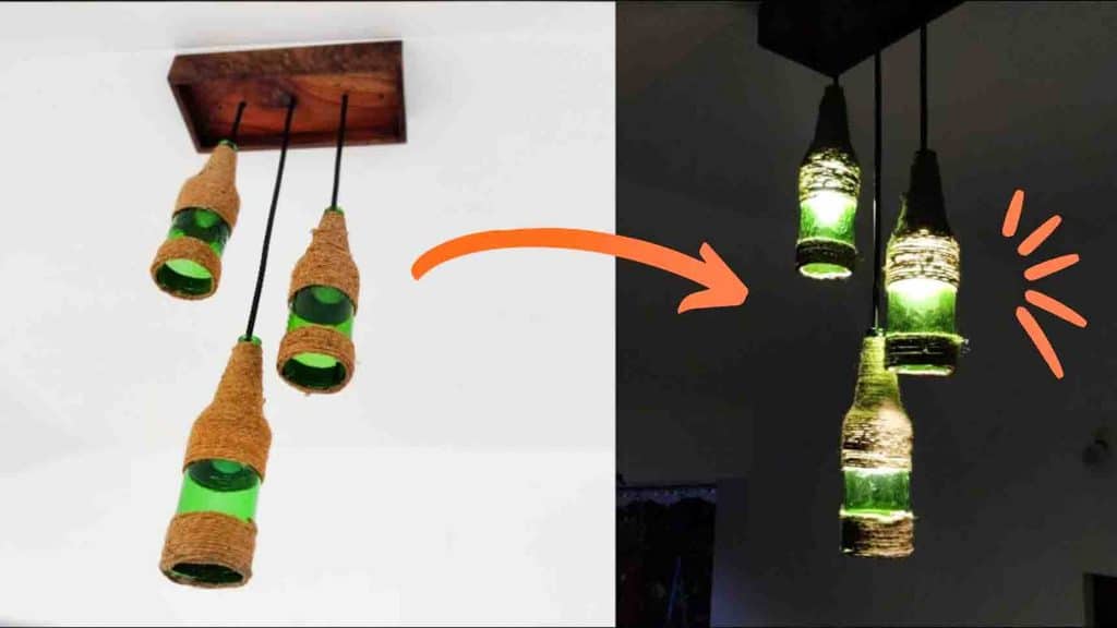 DIY hanging lamp using wine bottles