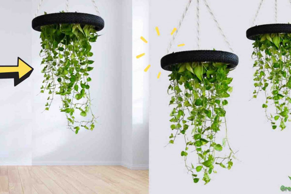 DIY hanging planter using old tires