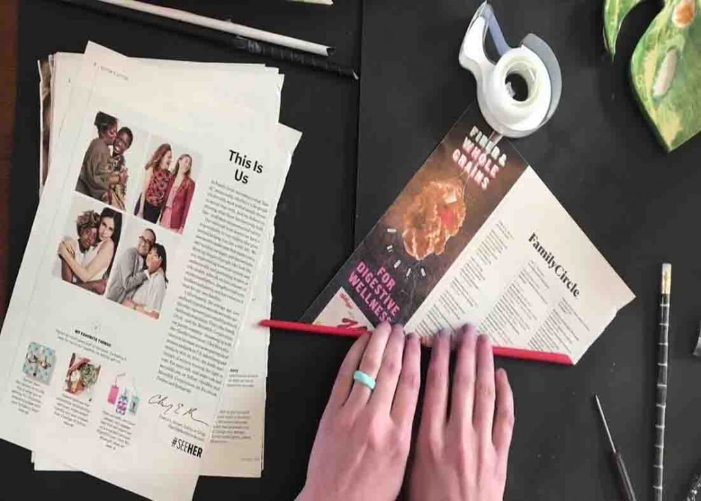 Rolling out the magazine pages to create the DIY magazine bowl