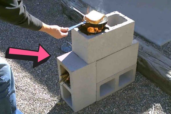 DIY rocket stove using cinder blocks