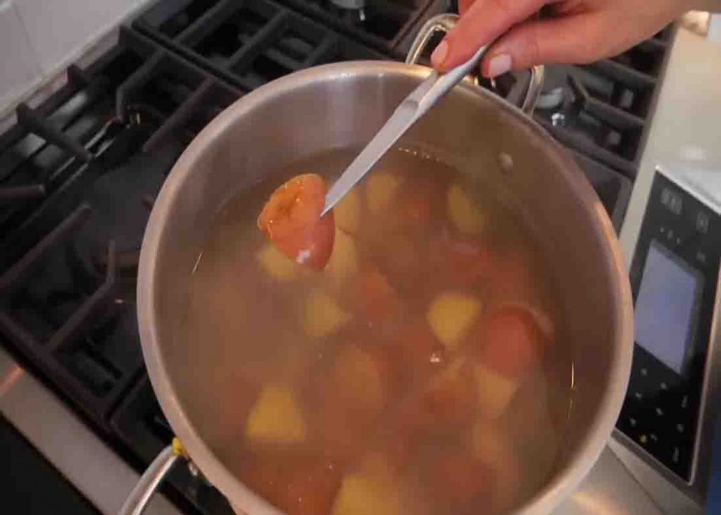 Boiling the potatoes for the potato salad recipe