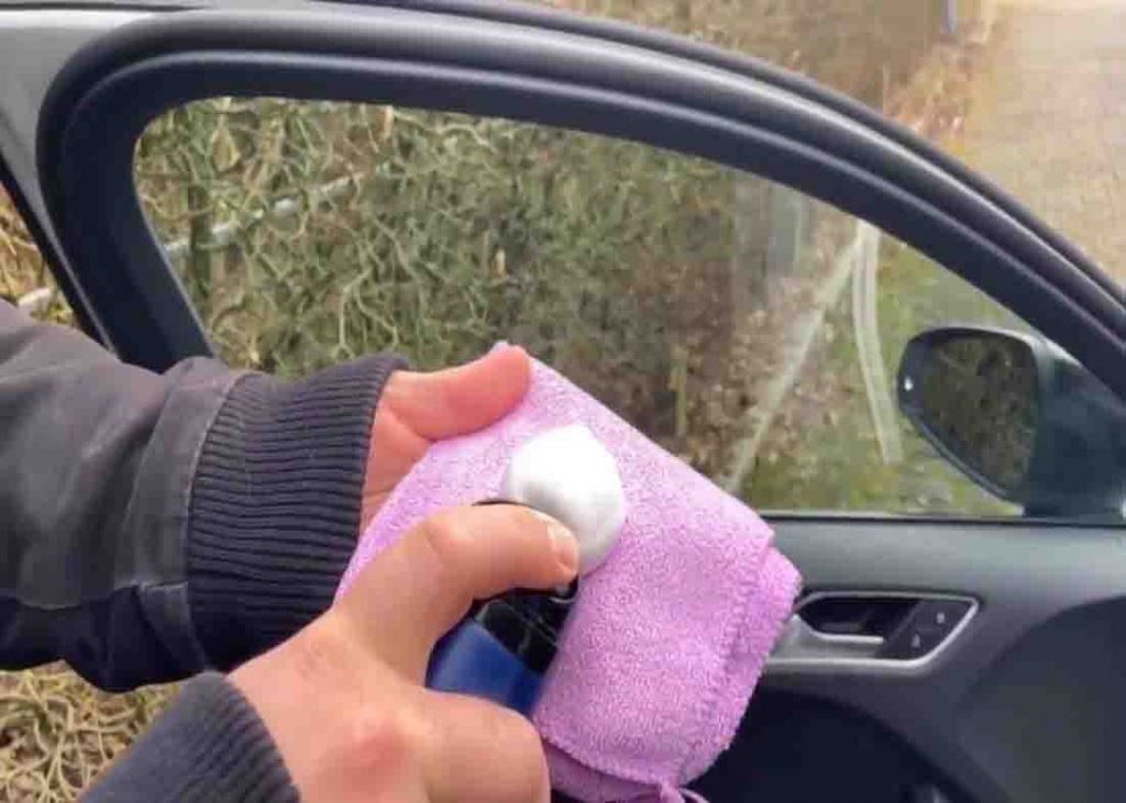 Applying some shaving cream to a cloth hat will be applied to the car windows to make it fog-free