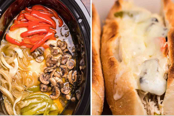 Slow cooker chicken philly cheese steak recipe