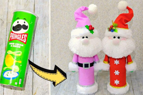 Easy DIY Santa Décor Using Recycled Pringles Can
