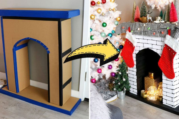 Easy-To-Make DIY Faux Fireplace Using Cardboard