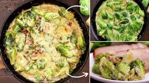 Skillet Creamy Garlic Parmesan Brussels Sprouts Recipe | DIY Joy Projects and Crafts Ideas