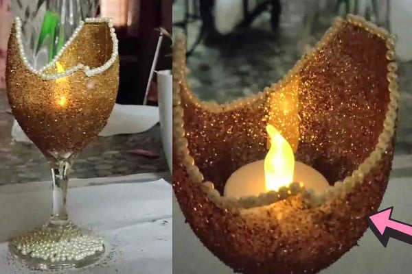 DIY Candle Stand Using A Broken Wine Glass