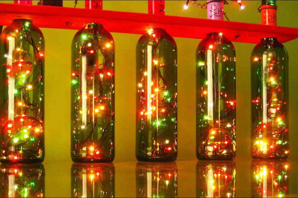 DIY Christmas lights from old wine bottles