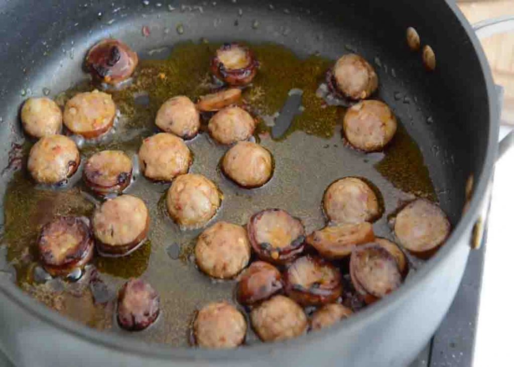 Cooking the sausage for the one-pot pasta recipe