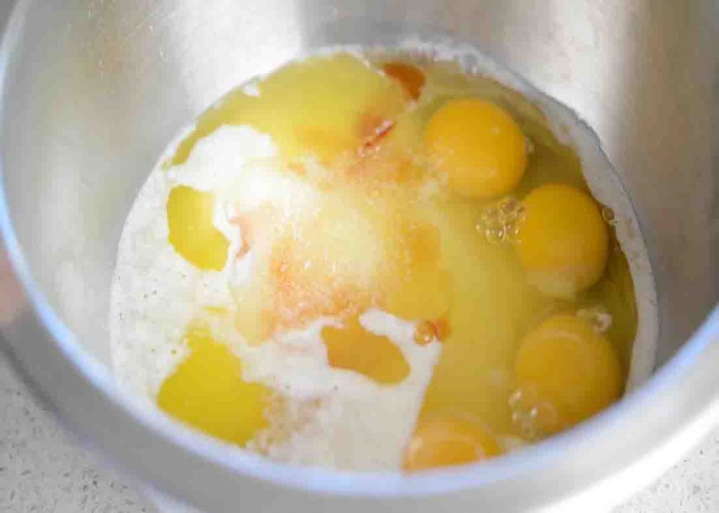 Combining all the ingredients for the lemon buttermilk pie recipe