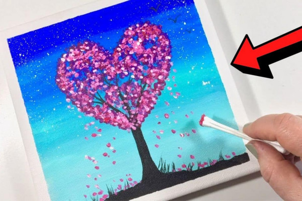 Beginner-Friendly Heart Tree Painting Using Cotton Swabs