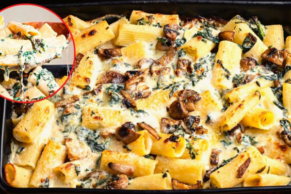 Creamy Roasted Mushroom & Baked Pasta Casserole Recipe