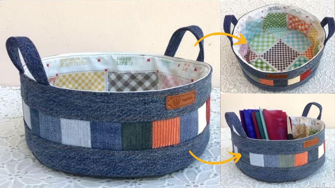 How to Sew a Circle Tray from Old Denim and Fabrics | DIY Joy Projects and Crafts Ideas