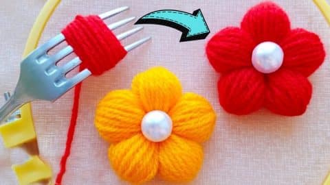 Super Easy 10-Minute Yarn Flower Using Fork | DIY Joy Projects and Crafts Ideas
