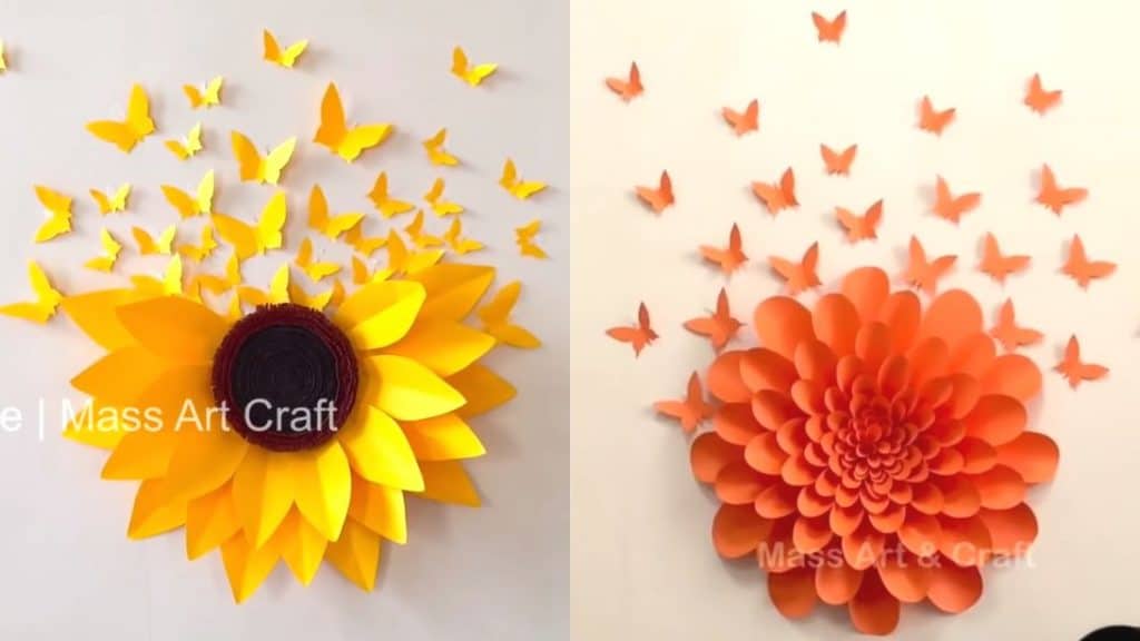 Wall Decor Ideas With Paper Flowers and Butterflies