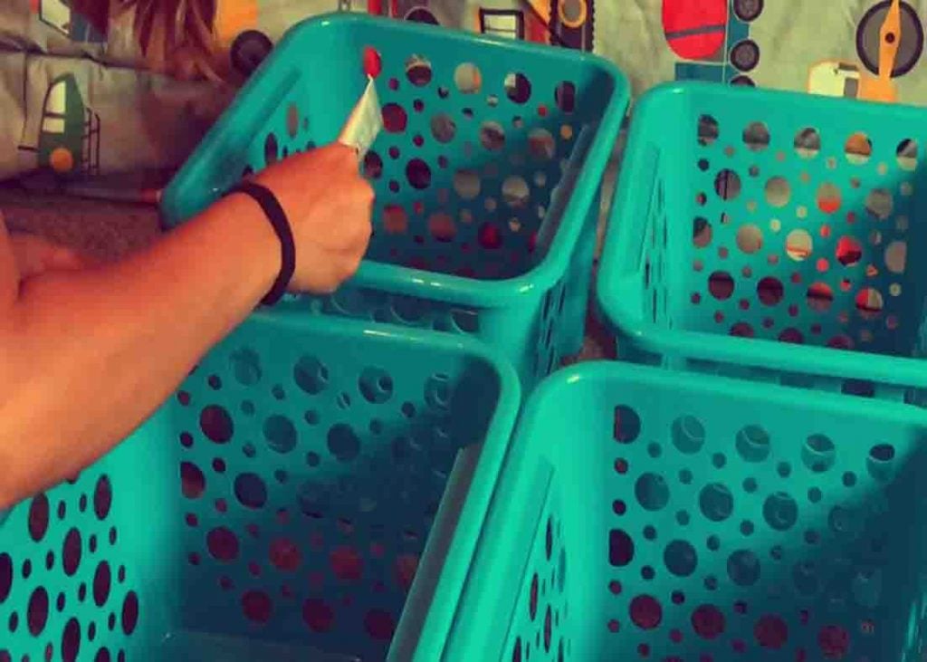 Gluing the storage bins together