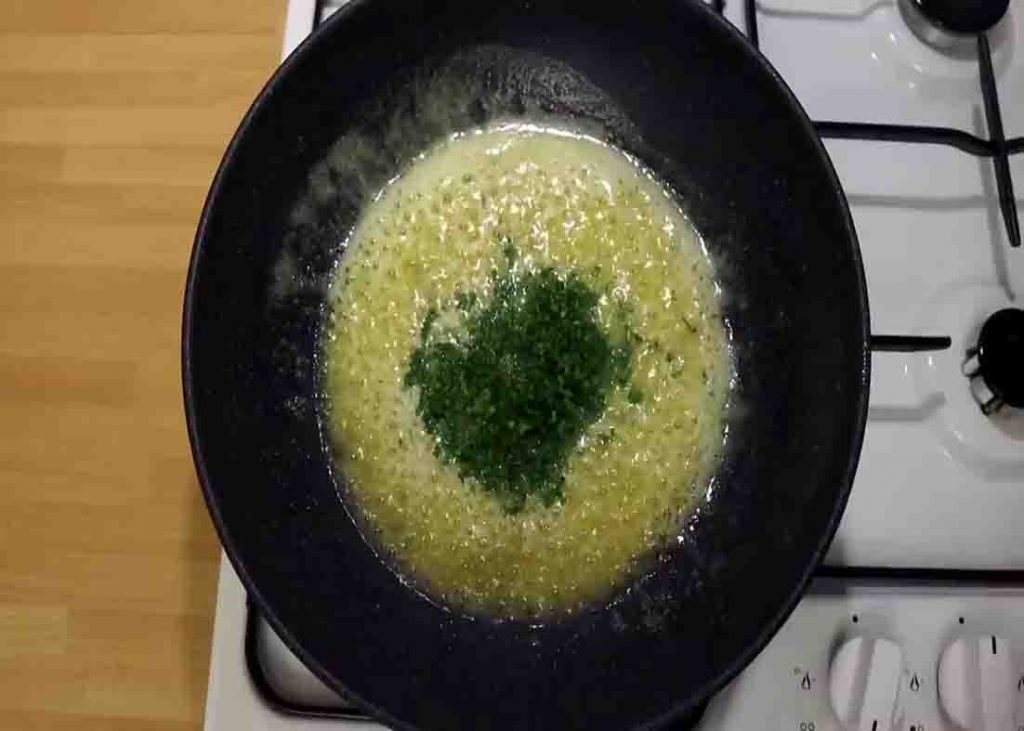 Making the lemon butter sauce for the salmon