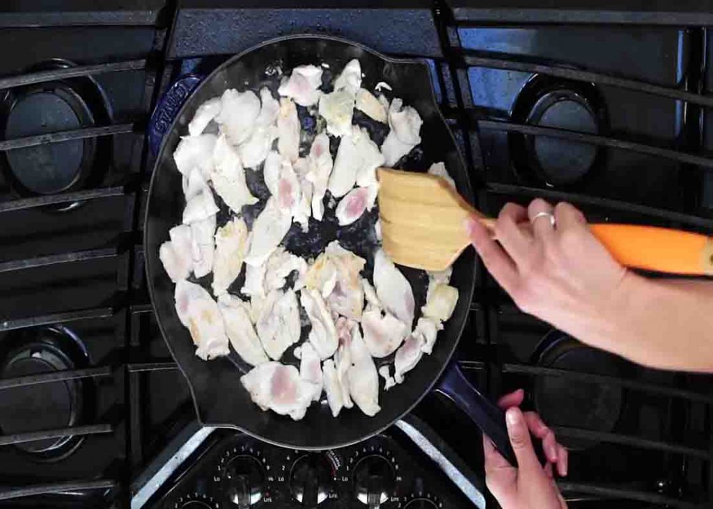 Cooking the chicken for the chicken stir fry recipe