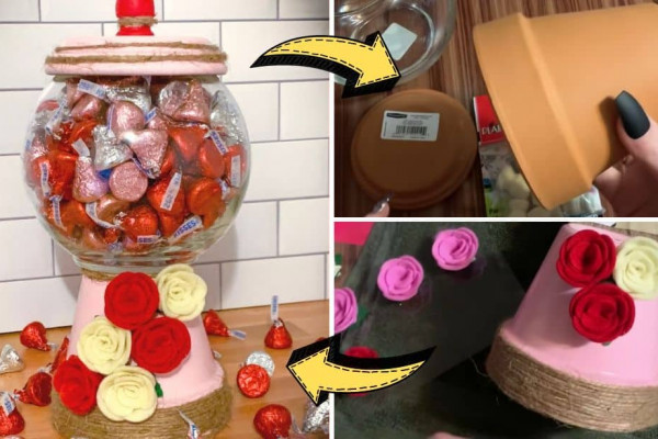 Easy DIY Valentine Flower Pot Candy Jar Tutorial